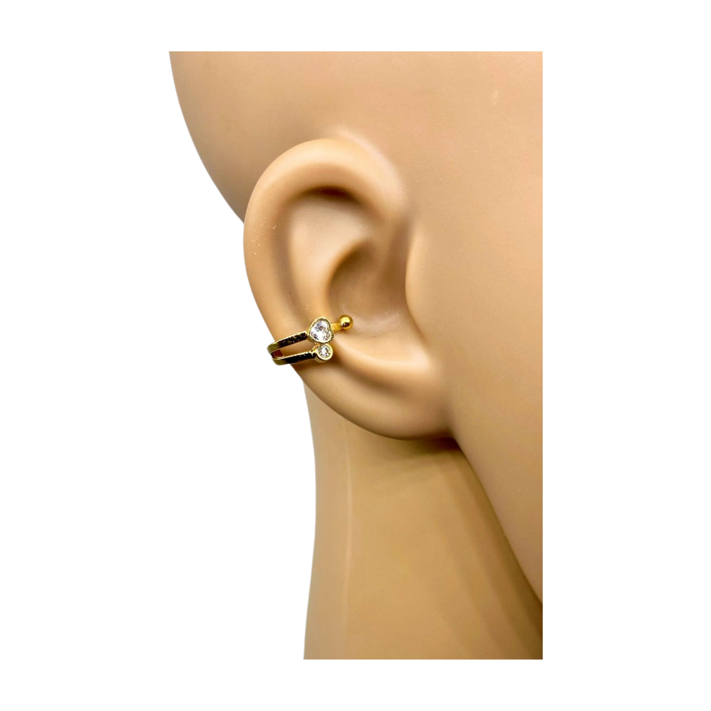 Gouden Earcuff | Diamanten hart en steentje | Stainless steel Day & Eve